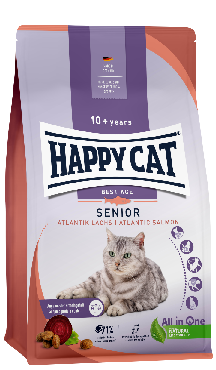 HAPPY CAT Katzen-Trockenfutter Senior Atlantik-Lachs